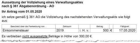 Aussetzung der Vollziehung_Beispiel