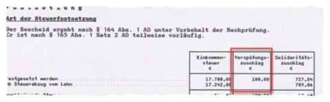 Beispiel für einen Verspätungszuschlag im Steuerbescheid