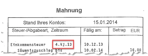 Auszug aus einer Mahnung