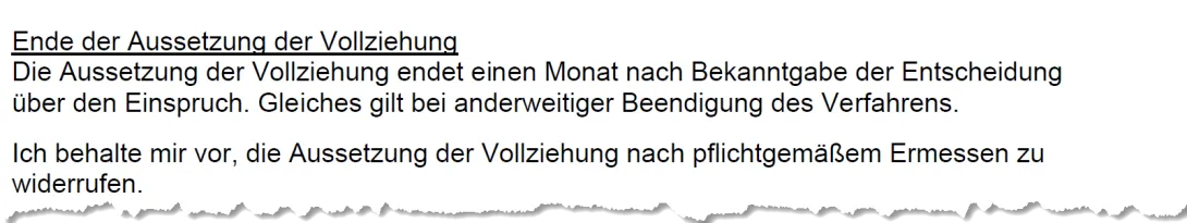 Beispiel Ende Aussetzung der Vollziehung